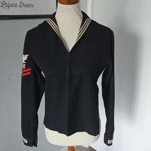 Black US Navy Sailor Shirt with Stripes Vintage Small